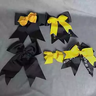 Black And Yellow Cheerleading Hair Bow Lot Elastic Band Pony Tail Ribbon • £10.57