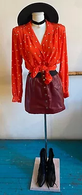 Vintage 1980's Liz Claiborne Red 1940’s  Inspired Hipster Secretary Indie Blouse • $15