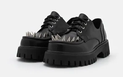 KOI FOOTWEAR The Preacher Black Spiked Shoes Metal Punk Vegan Platform. Size 9. • £49.95