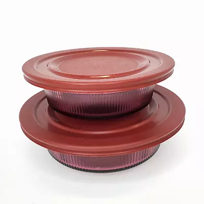 2 Sets Cranberry Vision Ware Glass Casserole Dishes V-30-B W/ Plastic Lids • $29.99