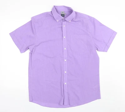 £5.25 • Buy Atlantic Bay Mens Purple Cotton Button-Up Size L Collared Button