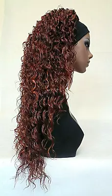 Long Dark Auburn Jerry Curl Heat Ok Synthetic 3/4 HEADBAND Wig - 222 • $19.60