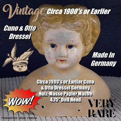 Circa 1900's Cuno & Otto Dressel Germany Holz-Masse Papier Mache 4.75  Doll Head • $124.99