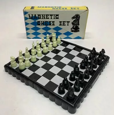 Vintage Magnetic Chess Board Game Folding Set W/Box Board 5.25  X 5.25  Inch • $8