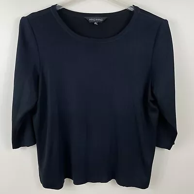 Ming Wang Knit Top Tunic Women's XL Black 3/4 Sleeve Round Neck Stretch Career • $34.99