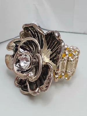 Vintage Fashion Adjustable Elastic Ring W/ Crystal Accent - One Size - Gold Tone • $15.40