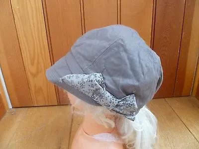 £9.99 • Buy Monsoon Accessorize Taupe Grey Flower Bow Soft Peaked Hat Cap Baker Boy New