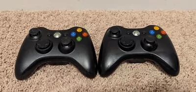 Lot Bundle Of 2 Official XBOX 360 OEM Wireless Black Controllers TESTED • $25.99