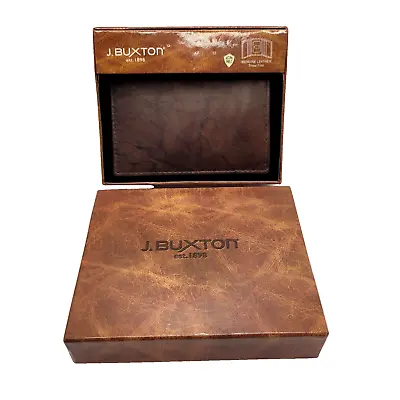 J Buxton Mens Leather Trifold Wallet Brown RFID Secure Lining With Box • $25.95