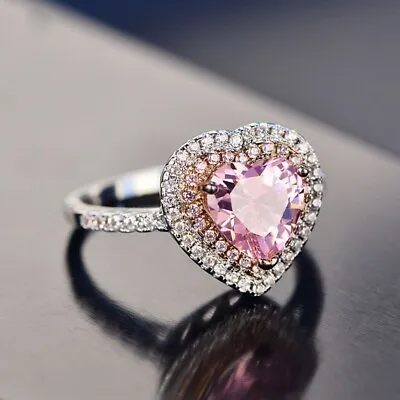 $353.55 • Buy 2.41CT Heart Shape Natural Sapphire Diamond Heart Halo Ring 14K White Gold Over