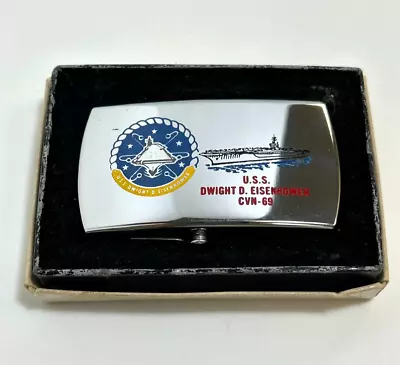 VINTAGE ZIPPO USS EISENHOWER SOLID BRASS BELT BUCKLE No. 5950 • $29.99