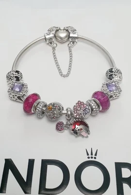 $79.95 • Buy Genuine Pandora Bangle 599379C00 Always By Your Side & Beautiful European Charms