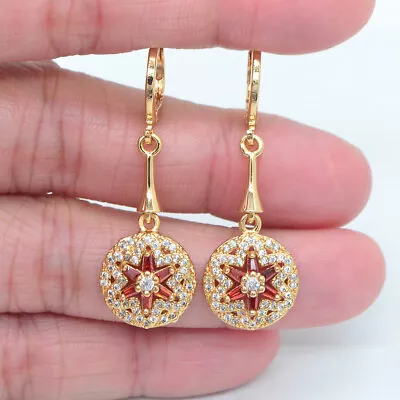 18K Yellow Gold Filled Women Fashion Red Topaz Star Dome Dangle Earrings Jewelry • $2.60