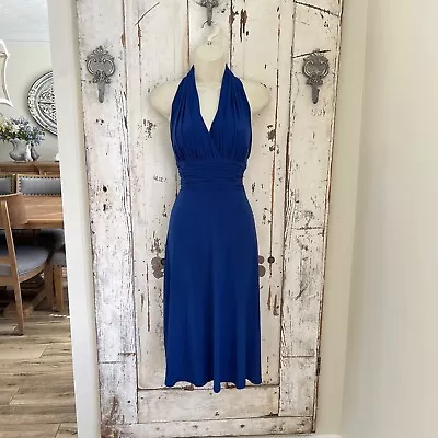 Evan Picone Size 4 Woman's Blue Halter Sleeveless Ruched Cocktail Party Dress • $42.99