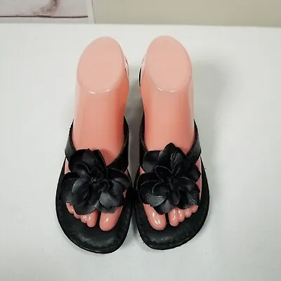 Born Women Sandals Leather Thong Wedge Floral Size 8 Black. • $21.59