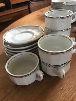 £16 • Buy French Apilco Small White Silver Rim Coffee Cups
