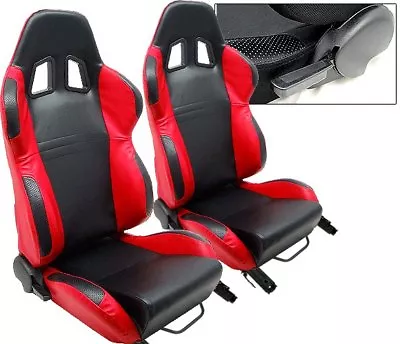 2 Pc Black & Red Racing Seats Reclinable All Mazda New • $297.59