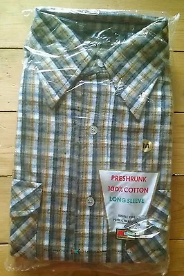 New Vintage 70s KMart Men's Tan Flannel Shirt Medium Preshrunk 100% Cotton • $51.26