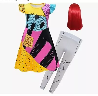 Girls Nightmare Before Christmas Sally Costume Dress Tights And Wig 3-4 Years • $27.95