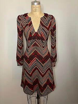 Diane Von Furstenberg Scoop Chevron Missoni Style Knit Fit And Flare 70s Retro S • $88