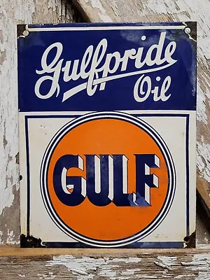Vintage Gulf Pride Oil Porcelain Sign Old Gasoline Motor Oil Refining Company • $180.37