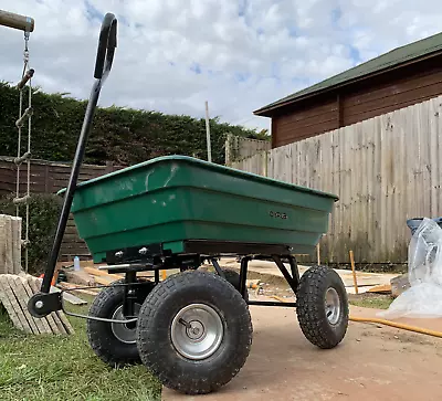 Garden Cart Trolley Wagon Dump Wheelbarrow Trailer Truck 4 Wheels Green New • £89.99