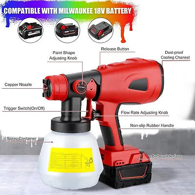 Cordless Electric Spray Gun For Milwaukee Airless Paint Airbrush High Pressure • $42.29