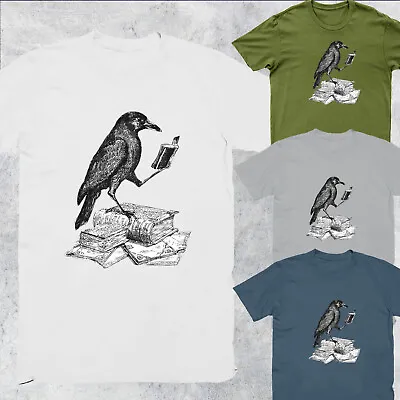 Crow With Book T-Shirt Mens Womens Oversized T Shirt Unisex Tee Top #P1#PR#D • £9.99