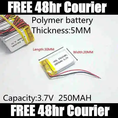 3.7V 250mAh 502030 Polymer Li-ion Battery Cell Dashcam Mp3 Bluetooth. Protection • £5.99