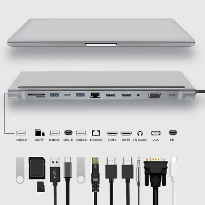 $57.88 • Buy 12 In 1 Type C Laptop Docking Station USB 3.0 HDMI VGA PD USB Hub For MacBo_NS