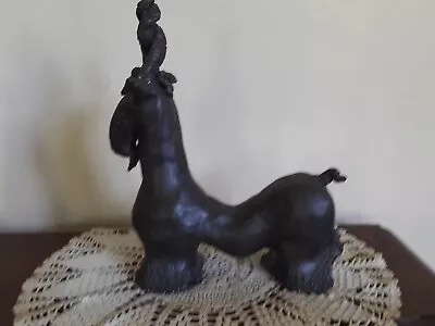 Vintage UNIQUE Handmade Clay Crazy Goat Figurine Statue- Dark Gray -9 X 8 -ART • $42