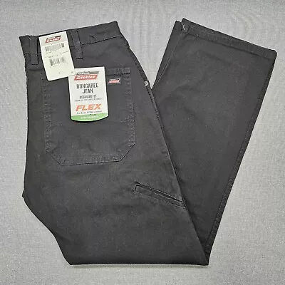 Dickies Mens Size 42x30 Black Dungaree Jeans Pants Straight Leg Regular Fit Flex • $25.49