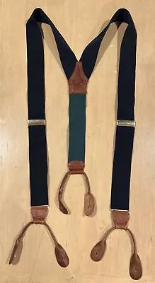 Vintage Polo Ralph Lauren Navy Fabric Suspenders Braces Leather Button Fittings • $36