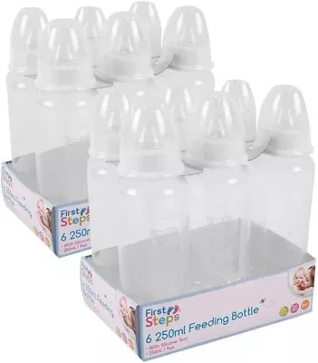 Baby Bottles Silicone Teat Newborns BPA Free 250ml Clear Design Pack Of 6 • £11.40