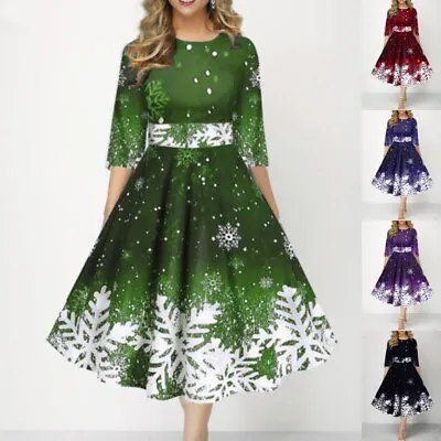 Ladies Casual Snowflake Print Christmas Dresses Women Sexy Swing Party • $32.88