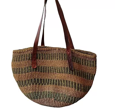 Vintage Woven African Sisal Market Bag Kenya Boho Style • $29
