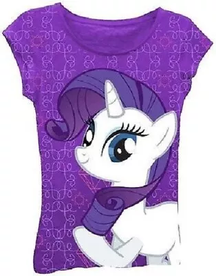 My Little Pony Purple Rarity Cartoon Character Glitter Childrens Girls T Shirt • $18.99