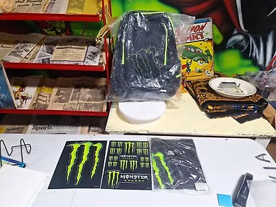 2013 MONSTER Energy Drink Promo BACKPACK SHIRT & STICKERS (New In Plastic Bag)  • $100