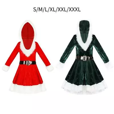 Women's Miss Santa Suit Outfits Hoodie Hooded Dress For Dressing Up Party • £14.83