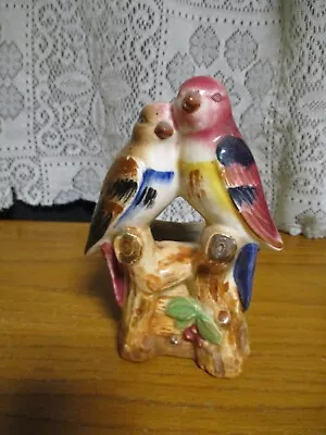 Vintage Small Planter With 2 Love Birds Sitting On A Branches And Tree Stump • $12