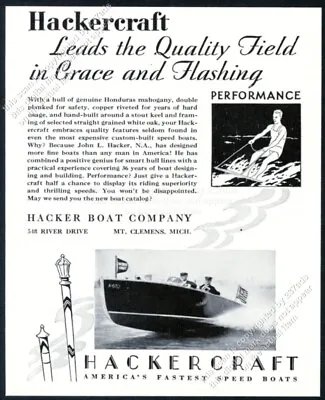 1930 Hackercraft Runabout Boat Photo John L Hacker Vintage Print Ad • $9.99