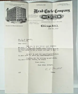 Antique 1919 MEAD CYCLE CO Bicycle Letterhead Chicago • $12