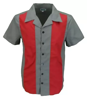 Mens Retro Grey/Burgundy Rockabilly Bowling Shirts • £29.99