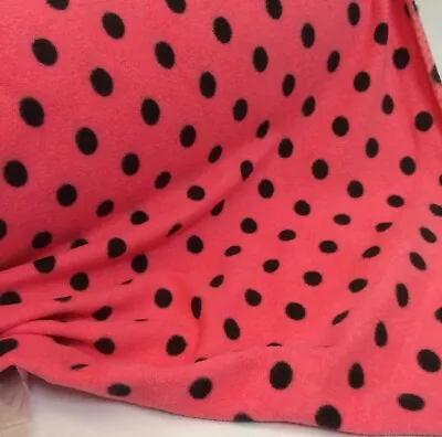 BLACK DOTS ON PINK MICRO-FLEECE FABRIC : 150cm WIDE : PRICE PER HALF METRE • £2.79