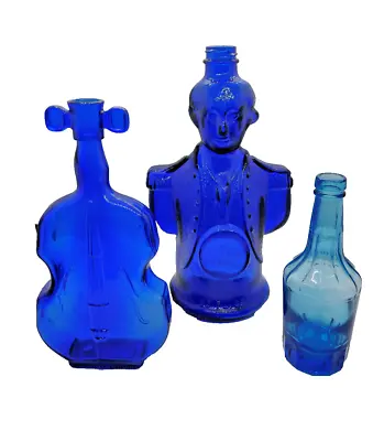 Cobalt BLUE - Glass BOTTLE - LOT Of 3 - 1976 George Washington + Violin / Cello • $24.99