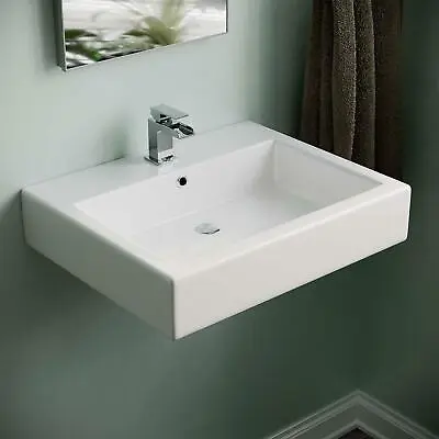 £80.99 • Buy Modern Space Saving 570mm Wall Hung Rectangle Basin White Wash Sink | Lomond