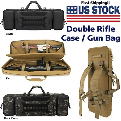Professional Double Rifle Case Soft Gun Bag / Backpack Heavy Duty Firearm Carr • $94.99