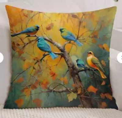 EASTERN BLUEBIRDS Soft Velvety Velour 45cm BIRD Print Zipped CUSHION COVER UK! • £4.99