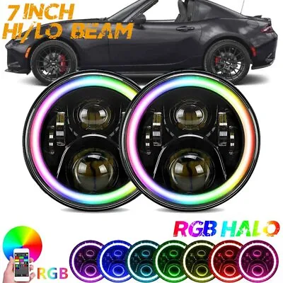 Pair 7'' LED Headlights DRL RGB HALO Light Combo For Mazda Miata MX5 MX-5 H6024 • $128.85