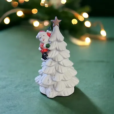 Mann Japan White Christmas Tree Music Box Santa Claus Footsteps Snow 7” P43 VTG • $24.20